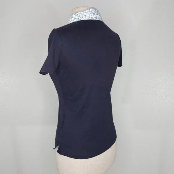 Lands End Womens XS Petite Polo Shirt Short Sleeve Navy Print Collar - Picture 4 of 12